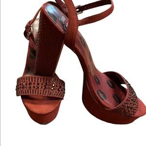 Juicy Couture Womens Size 10 Burgundy Bejeweled Platform Heels 5 1/2" heels Y2K